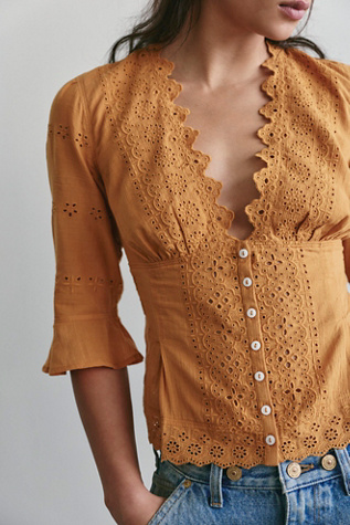 Женский топ Free People Salone Eyelet Top, цвет: Bronzer — фото 3