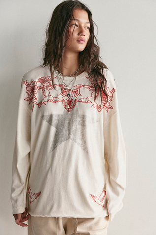 We The Free Fly By Long Sleeve Crew Neck Jersey T-Shirt at Free People in White, Size: XL - Crew Neck