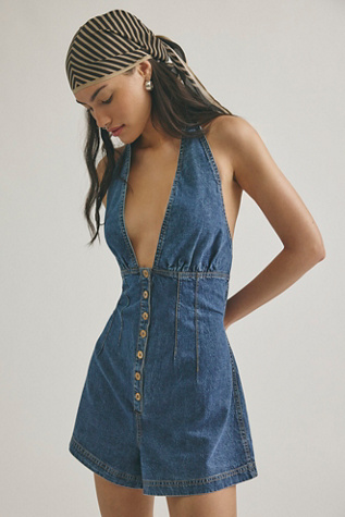 We The Free Delilah Denim Shortalls at Free People in Medium Wash, Size: XS