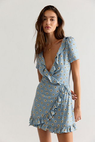 Женское платье Free People Wildest Dreams Mini, цвет: Небесно-голубой комбинированный — фото 1