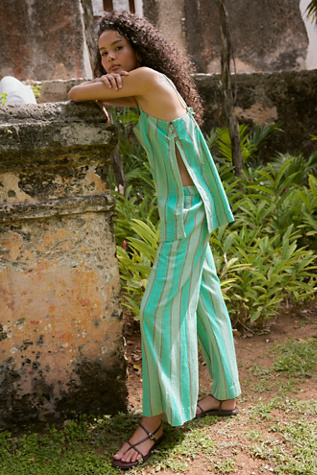 Sightseer Linen Striped Pant Co-Ord by free-est at Free People in Teal Combo, Size: XS