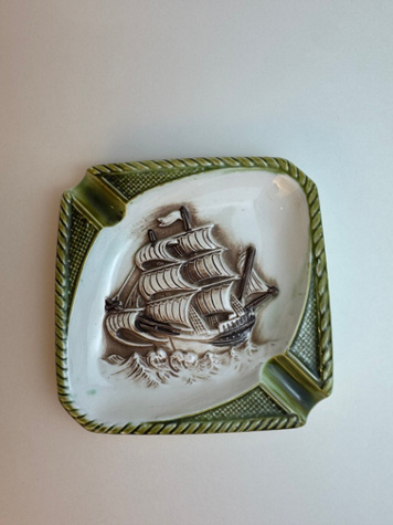 Vintage Sailing Ship Ceramic Ashtray selected by Stagecoach Home Design LLC