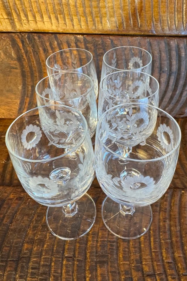 Vintage Etched Floral Stemware Set of (6) selected by Stagecoach Home Design LLC #1