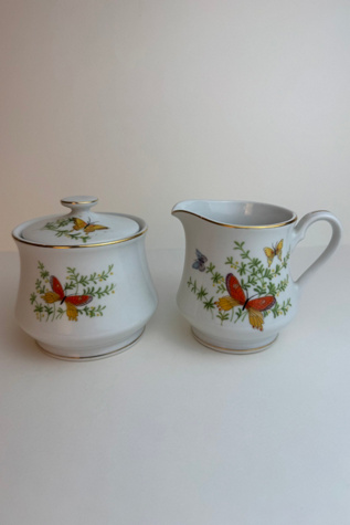 Vintage Butterfly Motif Porcelain Creamer and Sugar Set selected by Stagecoach Home Design LLC