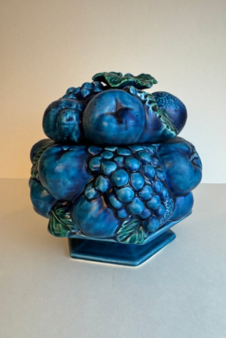 Vintage Inarco "Mood Indigo" Ceramic Cookie Jar selected by Stagecoach Home Design LLC