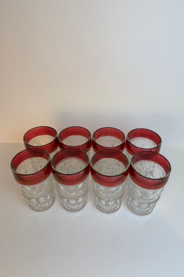 Vintage Ruby Rimmed Pressed Glass Tumblers Set of (8) selected by Stagecoach Home Design LLC #1