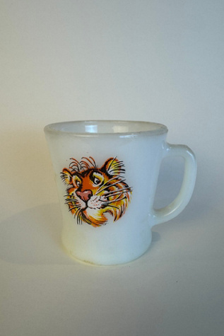 Vintage Tiger Graphic Milk Glass Mug selected by Stagecoach Home Design LLC