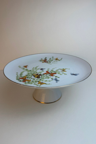 Vintage Butterfly Motif Porcelain Pedestal Cake Stand selected by Stagecoach Home Design LLC