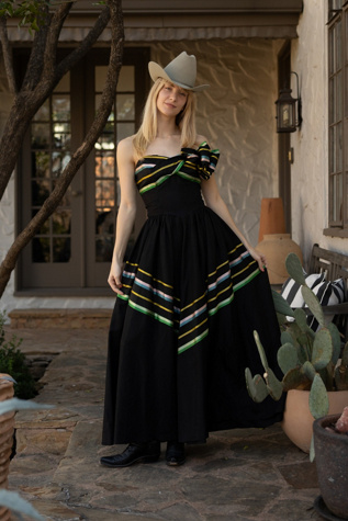 Vintage 1940s Black Silk Taffeta Strapless Ribbon Gala Gown by Lauren Owen of Texas