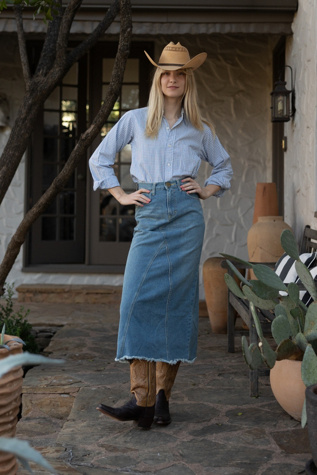 Vintage 1990s Lee Riders Japan Heritage Denim Maxi Skirt with Raw Hem by Lauren Owen of Texas