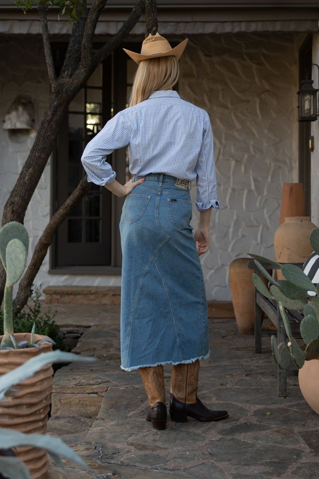 Vintage 1990s Lee Riders Japan Heritage Denim Maxi Skirt with Raw Hem by Lauren Owen of Texas #1