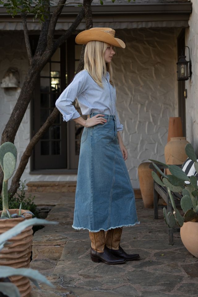Vintage 1990s Lee Riders Japan Heritage Denim Maxi Skirt with Raw