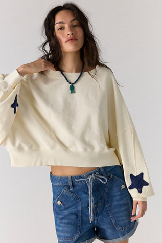 Tricia Fix Crochet Star Sweatshirt at Free People in White, Size: XS