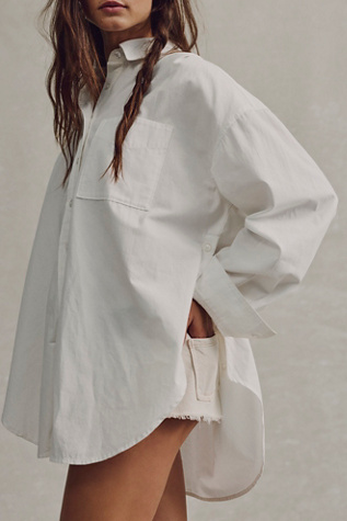We The Free Lexi Poplin Button Down Shirt at Free People in Clean Ivory, Size: Small