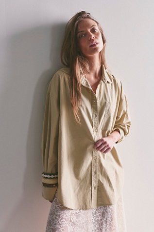 We The Free Lexi Poplin Button Down Shirt at Free People in Soft Olivier, Size: Large