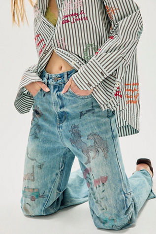 Found Hand Art Jeans at Free People in Light Wash, Size: 28