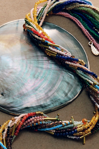 Muse Semi-Precious Short Beaded Necklace at Free People in Ochre & Sea