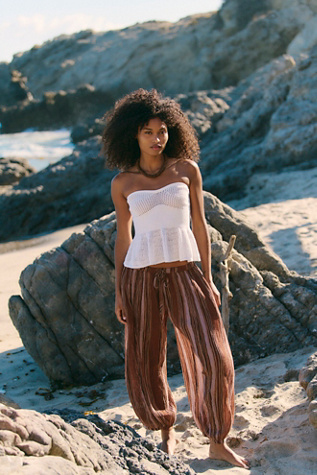 Playa Party Stripe Trousers by free-est at Free People in Mocha Combo, Size: Small