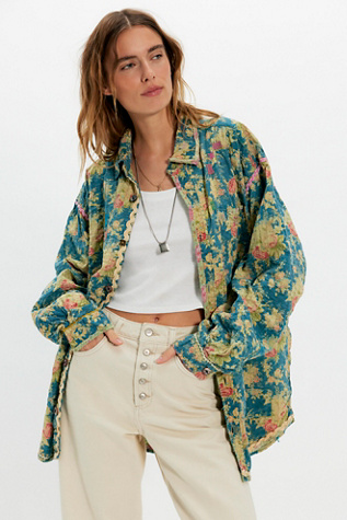 Magnolia Pearl Quilted Landes Oversized Button Down at Free People in Blue