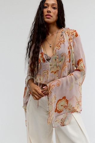 Milo Printed Blouse by Free People in Purple, Size: S
