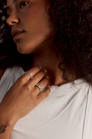 Lumen Wide Stack Plated Ring Set by Free People in Gold