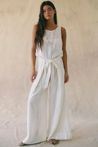 Linden Linen One-Piece Scoop Neck Wide Leg Jumpsuit by free-est at Free People in White, Size: XS - Wide Leg - Scoop Neck