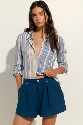 Jetty Linen Shorts by free-est at Free People in Poseidon, Size: XS