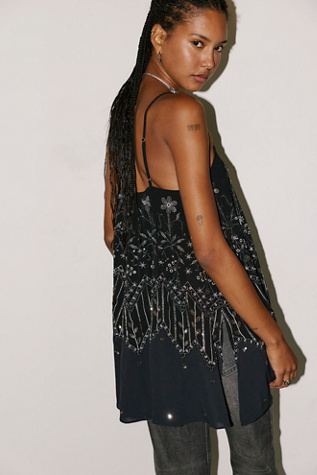Женский топ Free People Moonflower Embellished Tunic, цвет: Чёрный комбинированный — фото 2