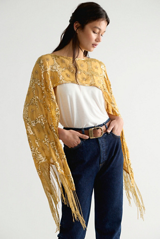 Stardust Fringe Poncho Jacket by Free People in Yellow