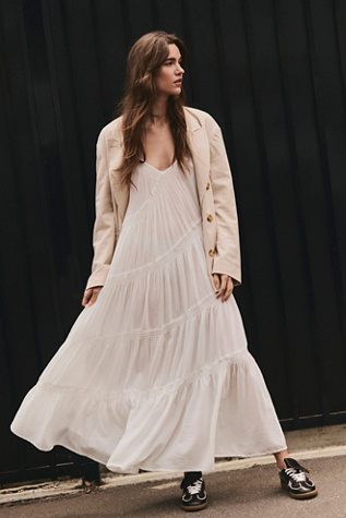 Horizon Coast Plunge Neck Maxi Dress by free-est at Free People in White, Size: XL