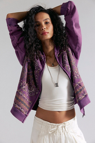 Found Motif Zip-Up Hoodie at Free People in Purple, Size: XS
