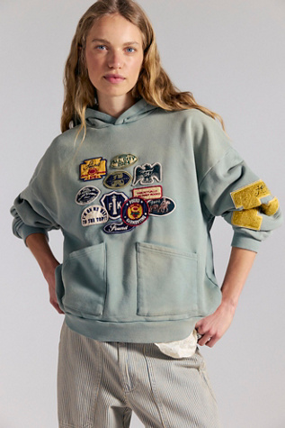 Found Multi Patch Hoodie at Free People in Washed Sage, Size: Medium