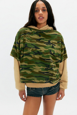 Found Double Layer Hoodie at Free People in Green, Size: XS
