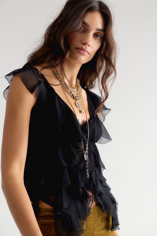 LoveShackFancy Elvareen Silk Ruffle Top #3