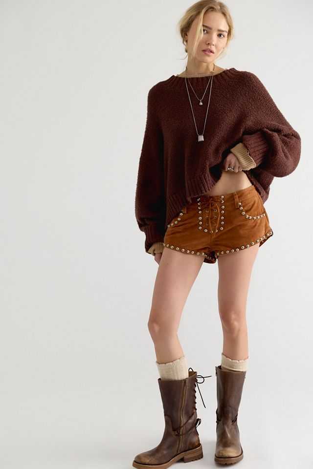 OneTeaspoon Dukes Lace Up Suede Micro Shorts #2
