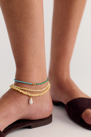FP x Kozakh Leo Semiprecious Stone Anklet at Free People in Turq And Green Onyx