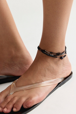 Moondance Freshwater Pearl and Semiprecious Stone Anklet by Free People in Black