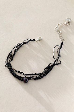 Moondance Freshwater Pearl and Semiprecious Stone Anklet at Free People in Mood Midnight