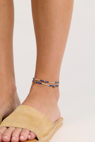 Muse Semi-Precious Beaded Anklet at Free People in Ochre & Sea