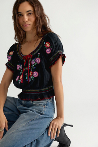 Женская блузка Spell Feliz Embroidered Blouse, цвет: Чёрный — фото 4