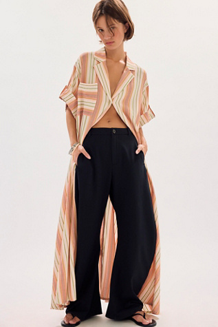 Bohemian Traders Striped Swing Maxi Shirtdress at Free People in Orange, Size: M