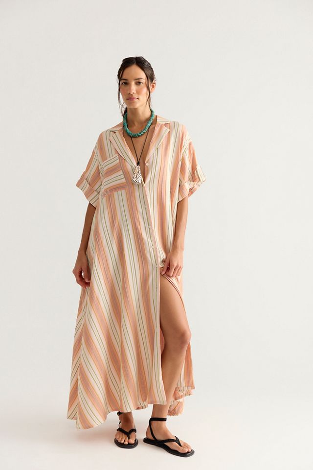 Bohemian Traders Striped Swing Maxi Shirtdress #1