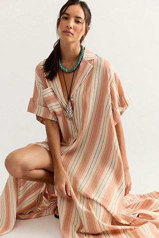 Bohemian Traders Striped Swing Maxi Shirtdress