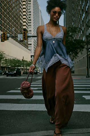 About It Baggy Linen Trousers by Free People in Orange, Size: US 12