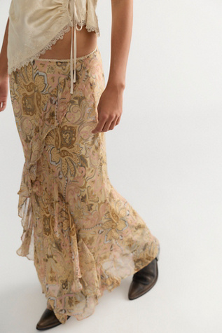 Jupe midi à volants en damas Spell