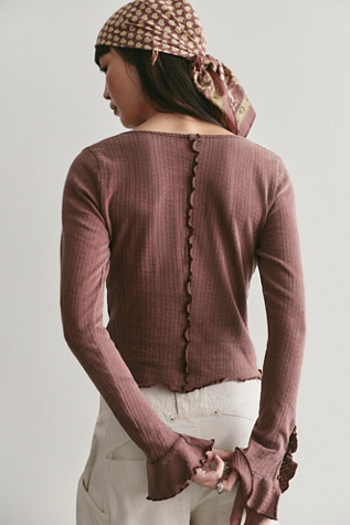 Женский топ Free People Ruby Pointelle Henley, цвет: Emperador — фото 2