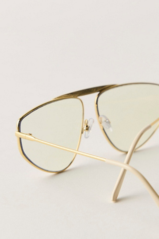 Женские солнцезащитные очки Free People Linden Aviator Blue Light Glasses, цвет: Золотой — фото 3
