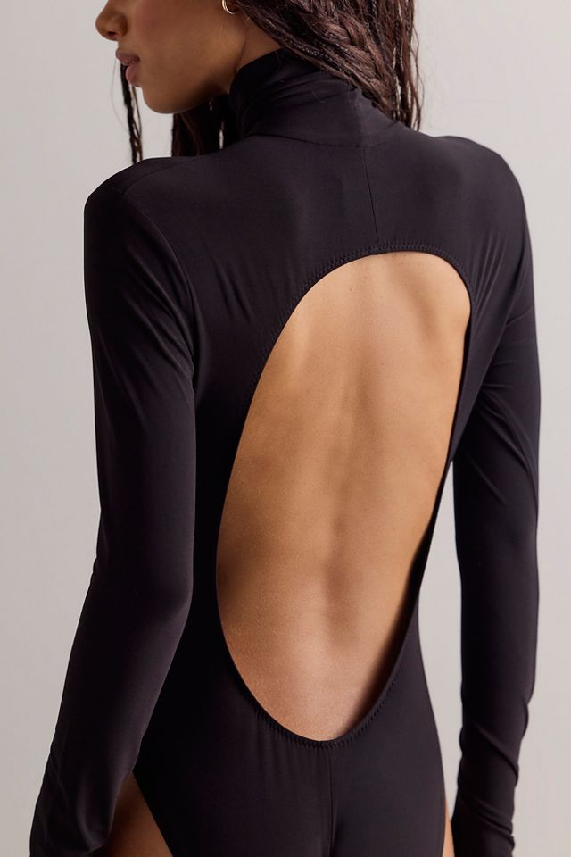 Norma Kamali Long Sleeve Turtle Open Back Bodysuit #1