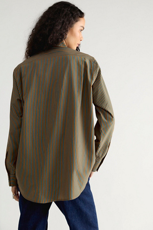 Женская рубашка AGOLDE Aris Striped Button Down Shirt, цвет: Полосатый бирюзовый / Горчичный — фото 2