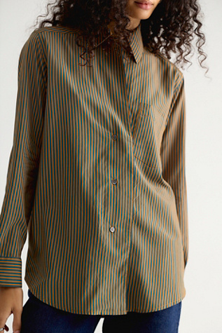 Женская рубашка AGOLDE Aris Striped Button Down Shirt, цвет: Полосатый бирюзовый / Горчичный — фото 3